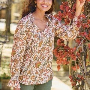 Soft‎ Surroundings Asha Floral Long Sleeve Top